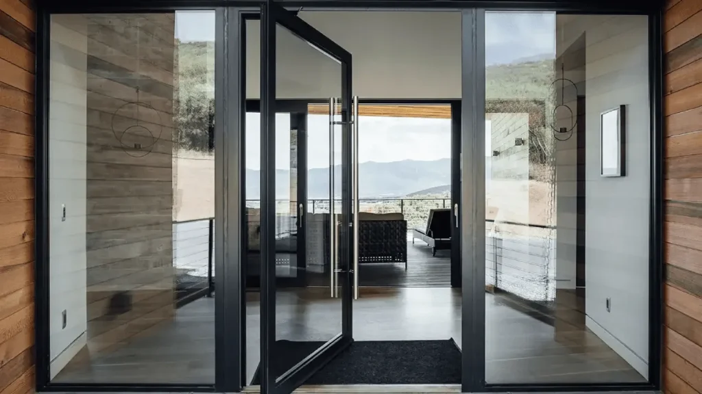 Modern hallway with coordinated swing doors in a villa