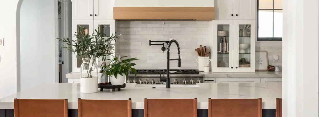 Modern villa kitchen with custom cabinets and island