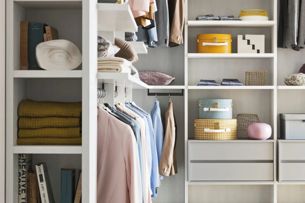 Wardrobe dresser cabinet with hanging drawers and open shelves
