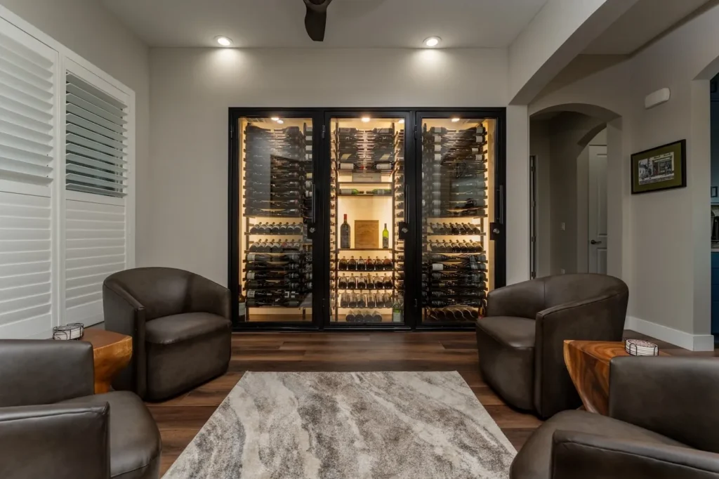 Wine cabinet and bar area in modern living room